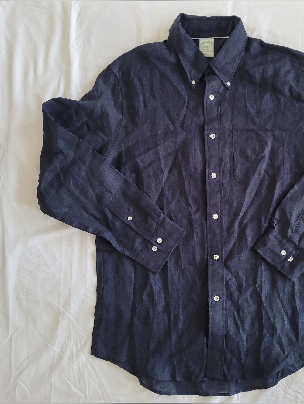 Brooks Brothers Mens L Navy Button-Down All Irish Linen Dreds Shirt